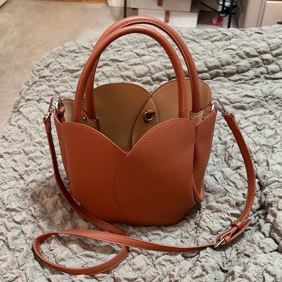 Melie Bianco Tulip Top Handle Crossbody Tote Brown - Picture 2 of 5